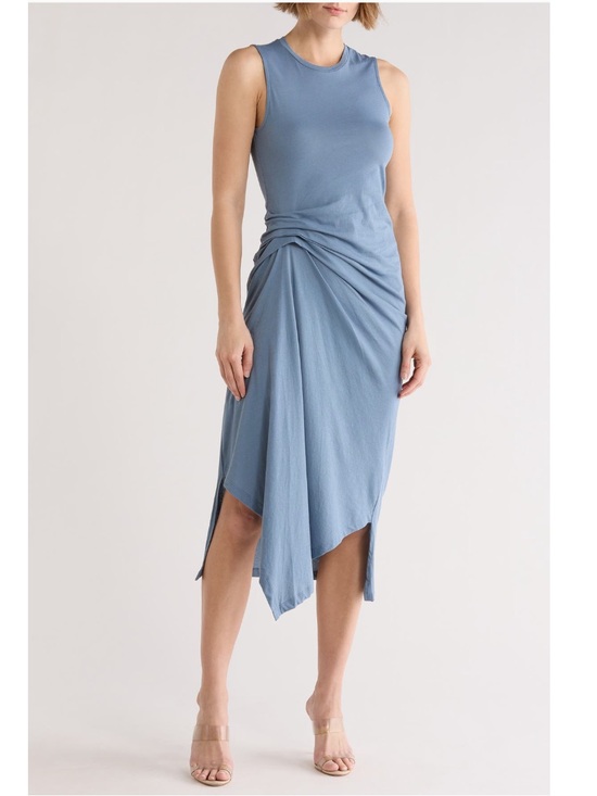 All Saints Dresses & Skirts - ALLSAINTS RIVI Draped Midi Soft Knit Cotton Dress, Blue, Size 6, NWT
